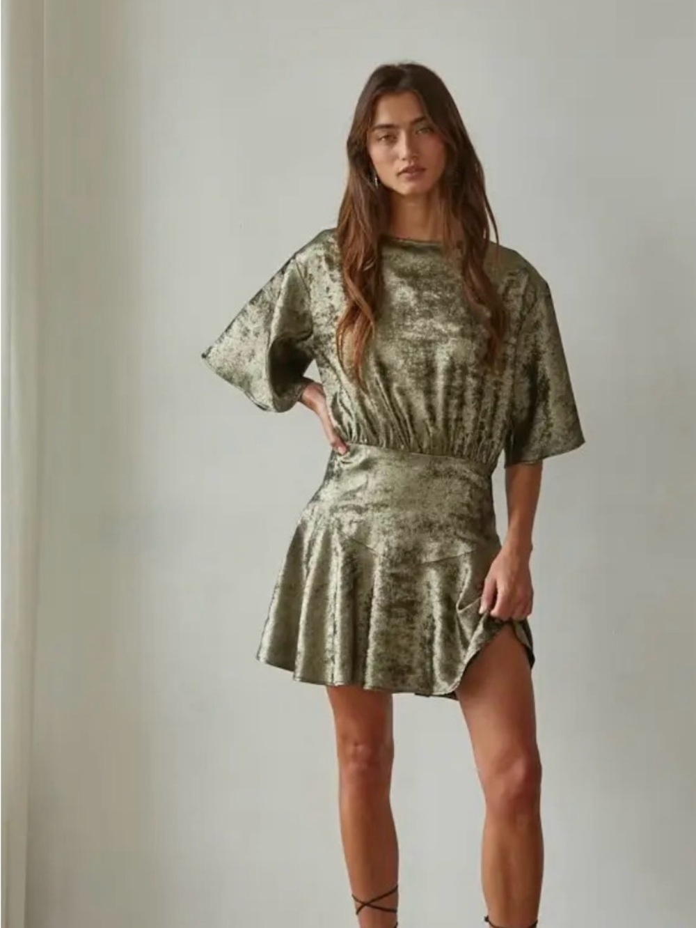 By Together Olive Velvet Short Ruffle Dress